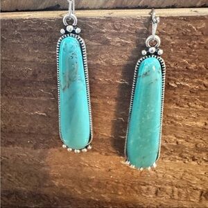 2" Long Turquoise Drop Earrings - Sterling Style Silver Setting